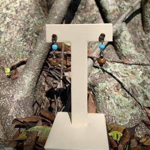 Turquoise, wood and crystal earrings